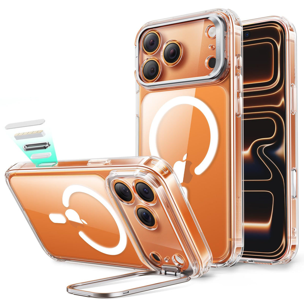 ESR for iPhone 17 Pro Max Case with Stash Stand, Camera Control Cover Compatible with MagSafe, Military-Grade Drop Protection Phone Case for iPhone 17 Pro Max, Scratch-Resistant Back Cover, Clear