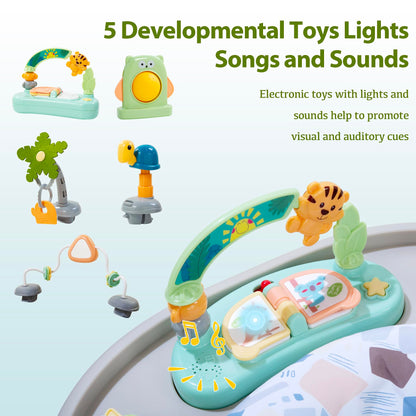 Time Followers® 6-in-1 Baby Activity Center | Jumpers and Bouncers | 4 Stage Grow Stationary Standing Toddler Play Table | Shower Gift | Infant Essential for Baby Ages 6-36Month (Beige)