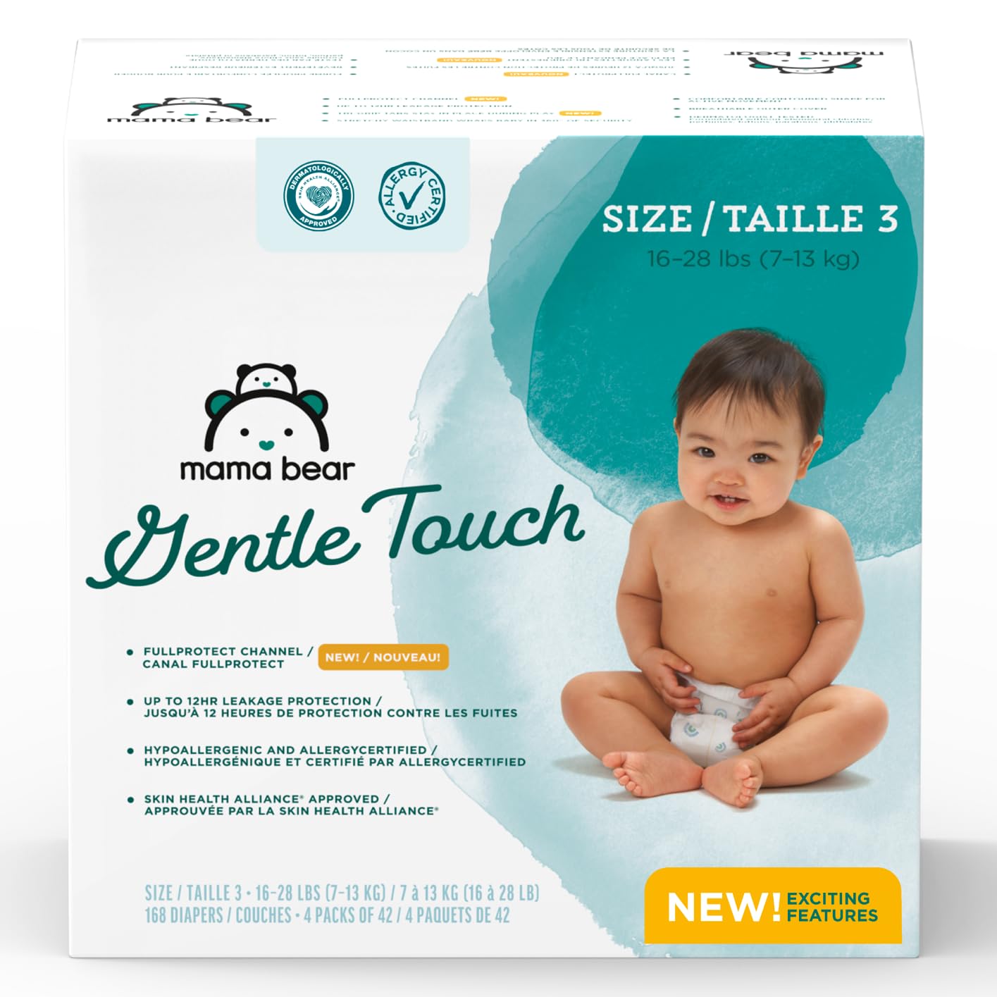 Amazon Brand - Mama Bear Gentle Touch Diapers, Size 3, 168 Count (4 packs of 42)