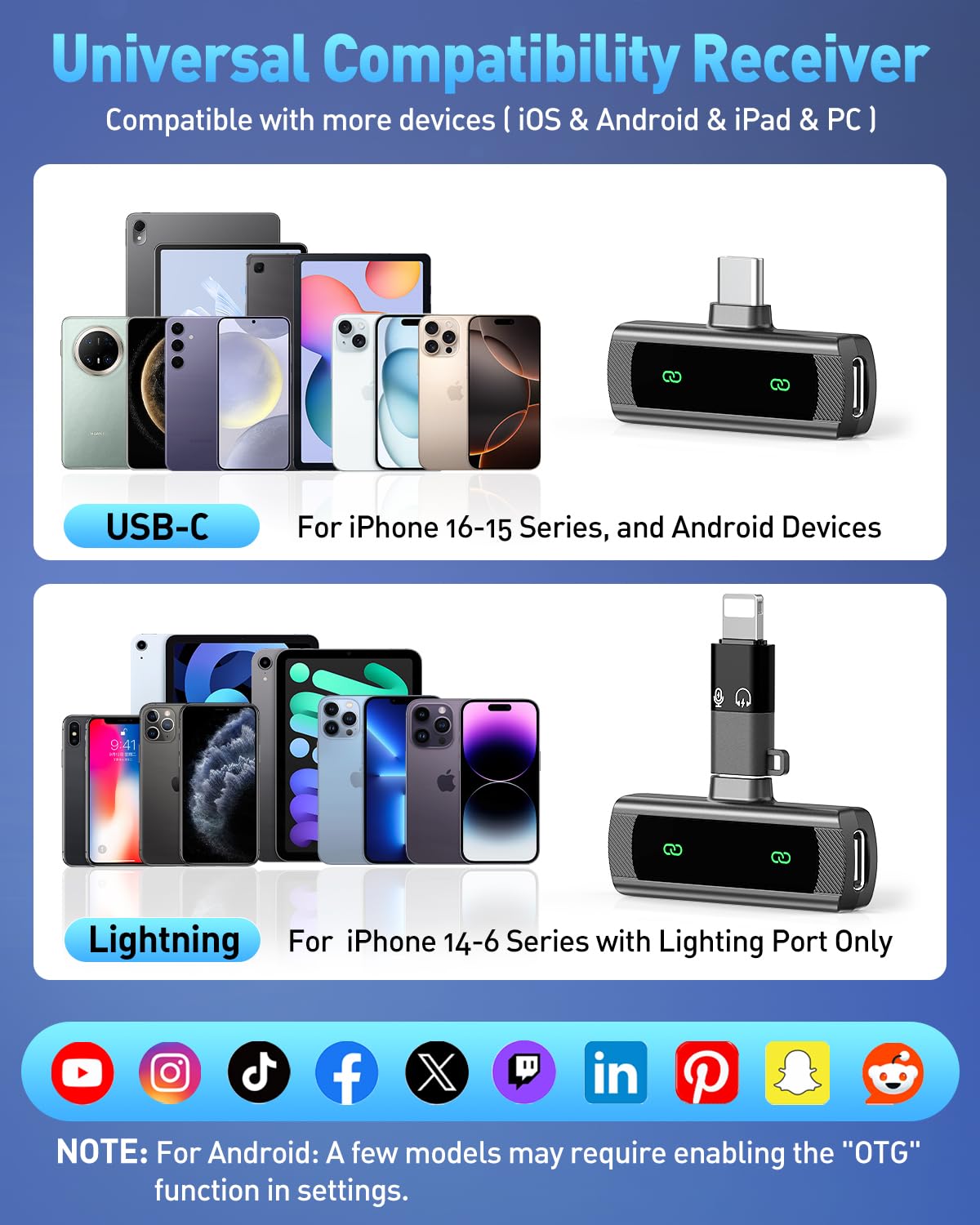 QUZAZBU USB C Wireless Lavalier Microphone for iPhone 15 16, Mini LED Display Microphone for Android with Noise Reduction, Lapel Magnetic Clip-on Mic for Recording Content Creator Vlog Tiktok YouTube