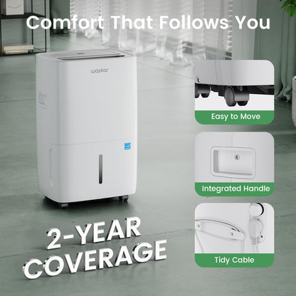 Waykar 80 Pints Energy Star Dehumidifier for Spaces up to 5,000 Sq. Ft at Home, in Basements and Large Rooms with Drain Hose and 1.14 Gallons Water Tank (JD025CE-80)