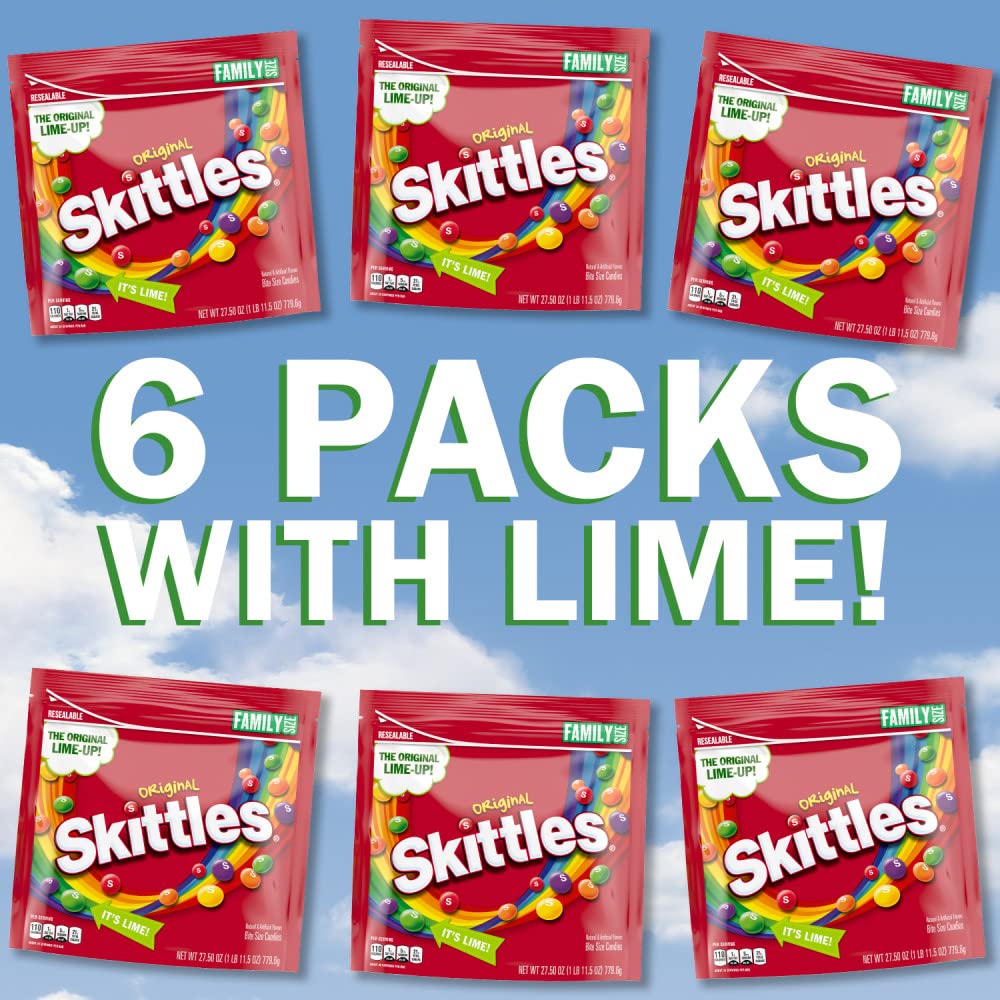 SKITTLES Original Chewy Candy Bulk Pack, Family Size Candy Bags, 27.5 oz Bag (Pack of 6) Bulk Bags, Box