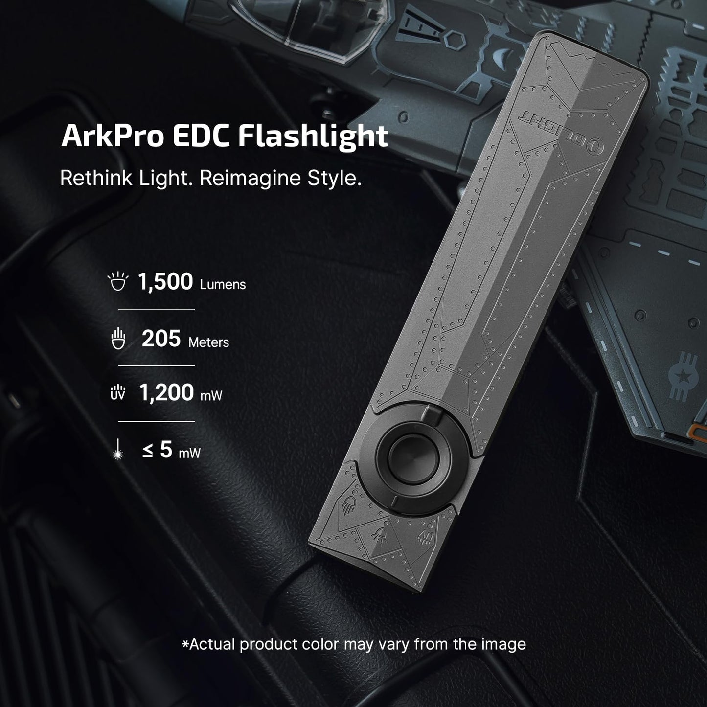 OLIGHT ArkPro EDC Flat Flashlight Rechargeable with Green Beam, UV and White LED, 1500 Lumens USB-C Pocket Camping Flashlight, Spotlight Floodlight for Outdoor Emergency Working (Phantom Squadron CW)