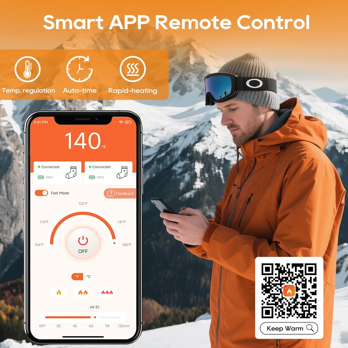 Heated Socks for Men Women, Upgraded Rechargeable Electric Heated Socks Up to 10 Hours, Washable Winter Foot Warmer Socks for Outdoor Camping Skiing Hunting Hiking