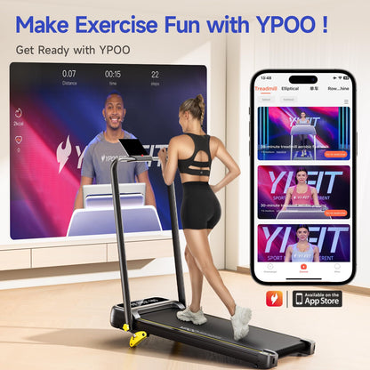 YPOO Foldable Treadmill with Incline, Walking Pad with Handle Bar 3 Level Incline, Portable Folding Treadmills for Home/Office 300 Lbs Capacity, Quiet Desk Treadmill with Remote Control & APP