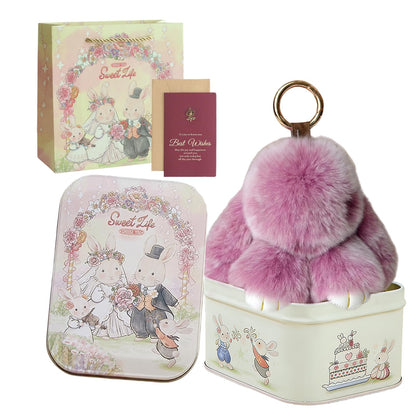 Bunny Keychain with Tin – Handmade Soft Plush Bunny Charm for Keys, Bags & Backpacks, Fluffy Bunny Keychain Plush Gift (Tin Box, Purple)