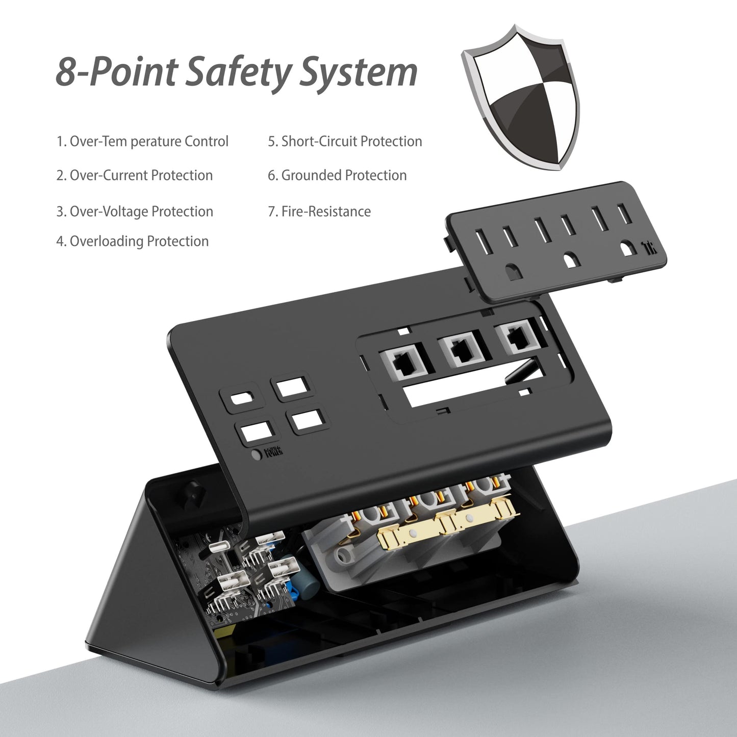 Nightstand Edge Mount Power Strip with USB-C Ports Tabletop Surge Protector Desk Clamp Power Sockets with 3 AC Outlets &4 Fast Charging USB Ports for Home Office Hotel and Dormitory (Black(2-Pack))