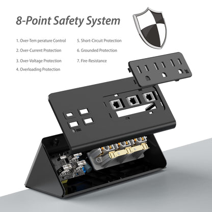Nightstand Edge Mount Power Strip with USB-C Ports Tabletop Surge Protector Desk Clamp Power Sockets with 3 AC Outlets &4 Fast Charging USB Ports for Home Office Hotel and Dormitory (Black(2-Pack))