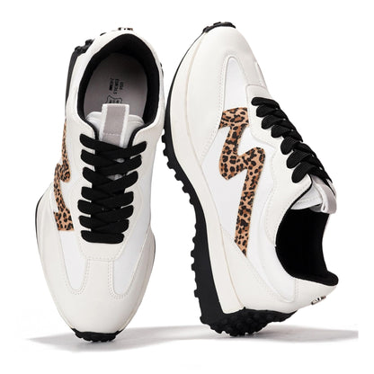 Project Cloud Trendy Fashion Sneakers for Women 2026 - Memory Foam and Non-Slip Comfortable Casual Ladies Shoes for Womens Fashion Sneakers - Lightweight Lace-up Shoes (Lecco,LEOP,8.5) Leopard