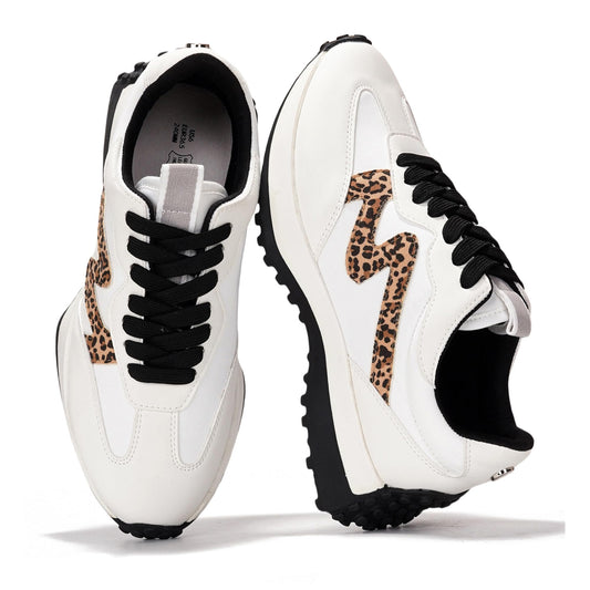 Project Cloud Trendy Fashion Sneakers for Women 2026 - Memory Foam and Non-Slip Comfortable Casual Ladies Shoes for Womens Fashion Sneakers - Lightweight Lace-up Shoes (Lecco,LEOP,8.5) Leopard