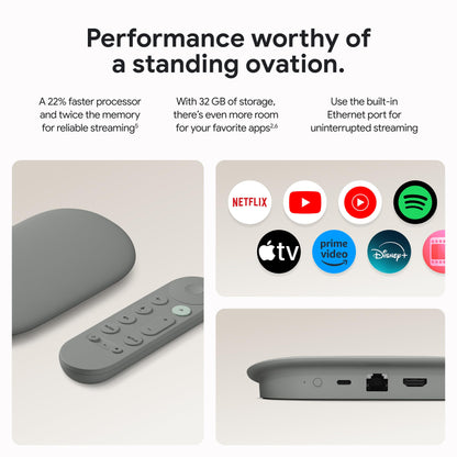 Google TV Streamer 4K - Fast Streaming Entertainment on Your TV with Voice Search Remote - Watch Movies, Shows, Live TV, and Netflix in 4K HDR - Smart Home Control - 32 GB of Storage - Hazel