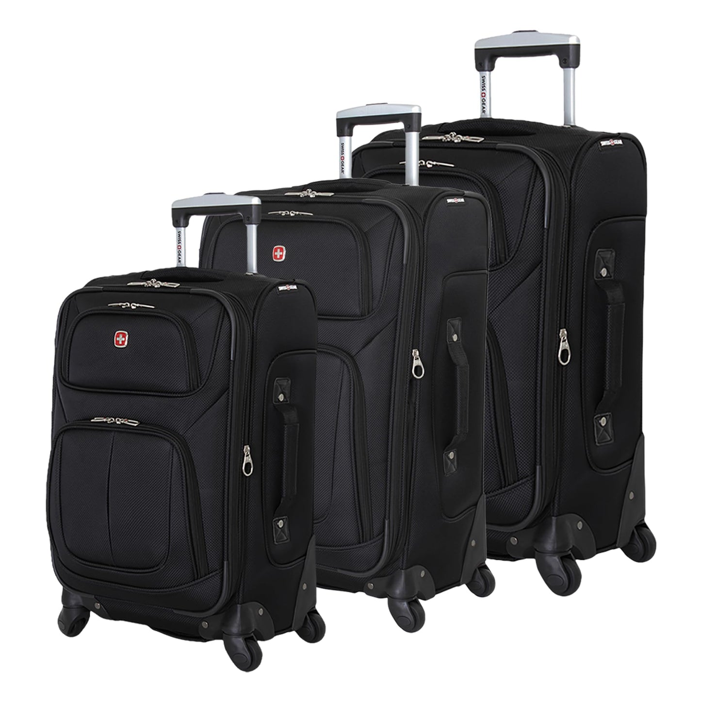 SwissGear Sion 3-Piece Set, Softside Expandable Luggage – 21 Inch Carry-On & 25 & 29 Inch Checked Suitcases with 360 Degree Wheels & Retractable Handles – Black