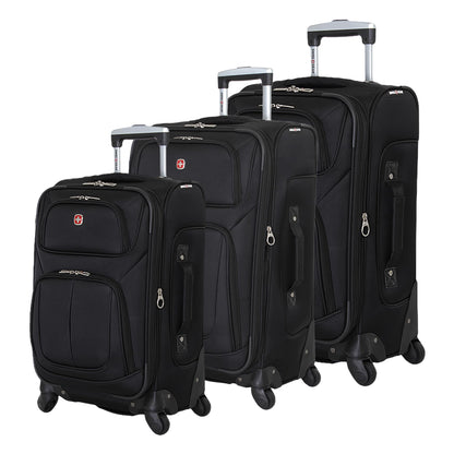 SwissGear Sion 3-Piece Set, Softside Expandable Luggage – 21 Inch Carry-On & 25 & 29 Inch Checked Suitcases with 360 Degree Wheels & Retractable Handles – Black