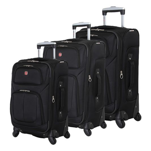 SwissGear Sion 3-Piece Set, Softside Expandable Luggage – 21 Inch Carry-On & 25 & 29 Inch Checked Suitcases with 360 Degree Wheels & Retractable Handles – Black