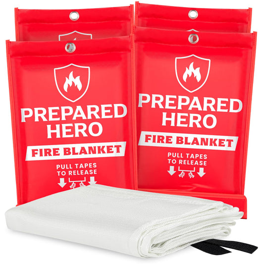 Prepared Hero Emergency Fire Blanket - 4 Pack Suppression for Kitchen, 40” x Home, Fiberglass Blanket.