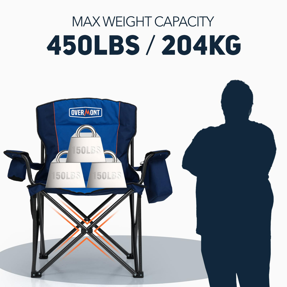 Overmont Oversized Folding Camping Chair - 450lbs Support with Padded Cushion Cooler Pockets - Heavy Duty Collapsible Chairs for Sports Garden Beach Fishing Blue