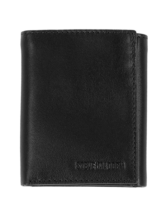 Steve Madden Men's Rfid Trifold Wallet With Id Window, Black, One Size