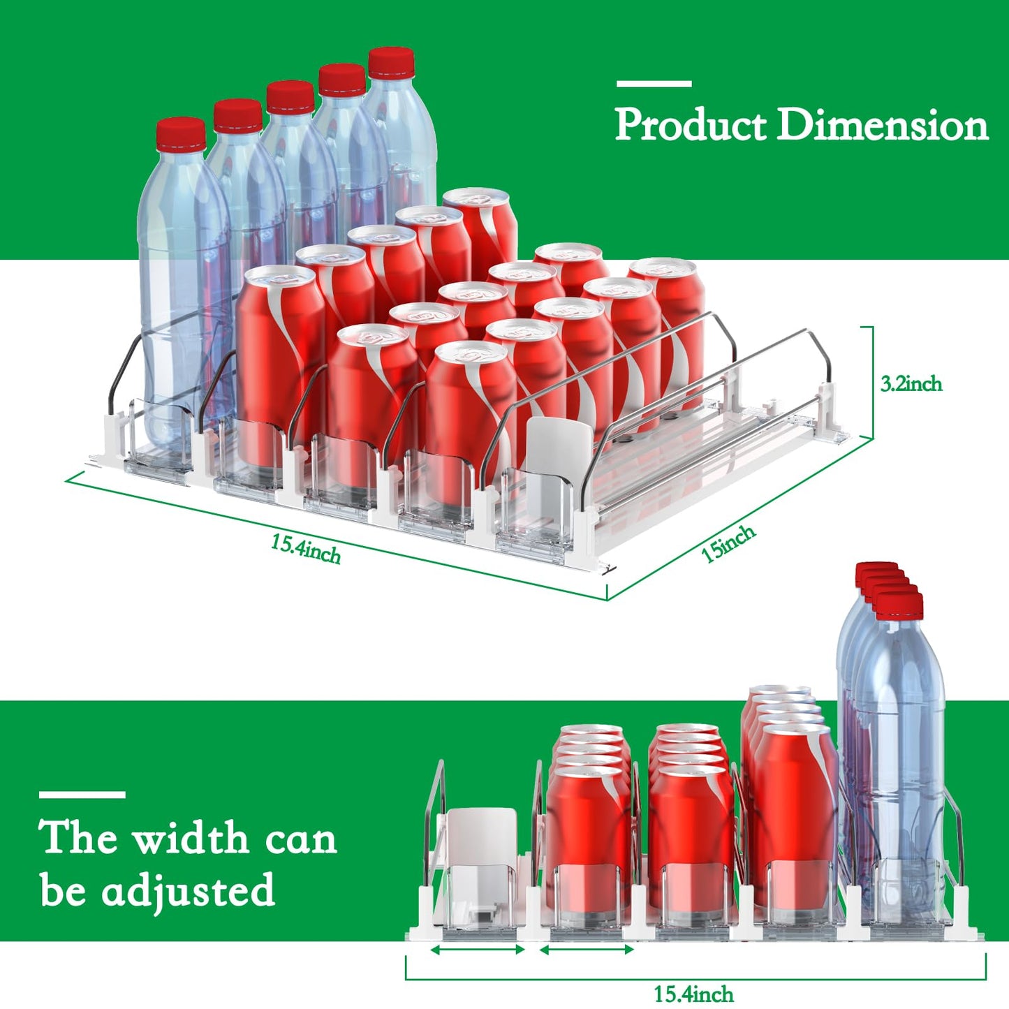 Drink Organizer for Fridge-White Automatic Pusher Glide,12oz 16oz 20oz-Soda Dispenser for Fridge-Holds up to 25 Cans