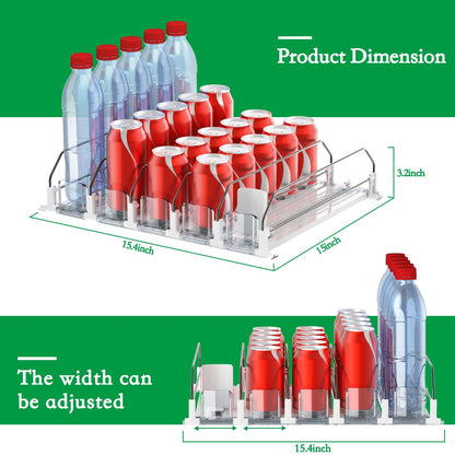 Drink Organizer for Fridge-White Automatic Pusher Glide,12oz 16oz 20oz-Soda Dispenser for Fridge-Holds up to 25 Cans