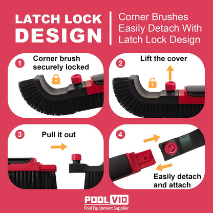 Poolvio 22" Extra-Wide Pool Brush Head, Heavy-Duty Pool Scrubber Brush with Detachable Corner Brush & Strong Nylon Bristles for Walls & Floors in Above-Ground and Inground Pools (Red)