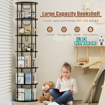 ALLSTAND 6 Tier Rotating Bookshelf, 360 ° Display Stackable Spinning Bookshelf Tower, Corner Bookshelf Tall Floor Standing Swivel Bookcase Narrow Storage Organizer for Bedroom, Living Room, Black