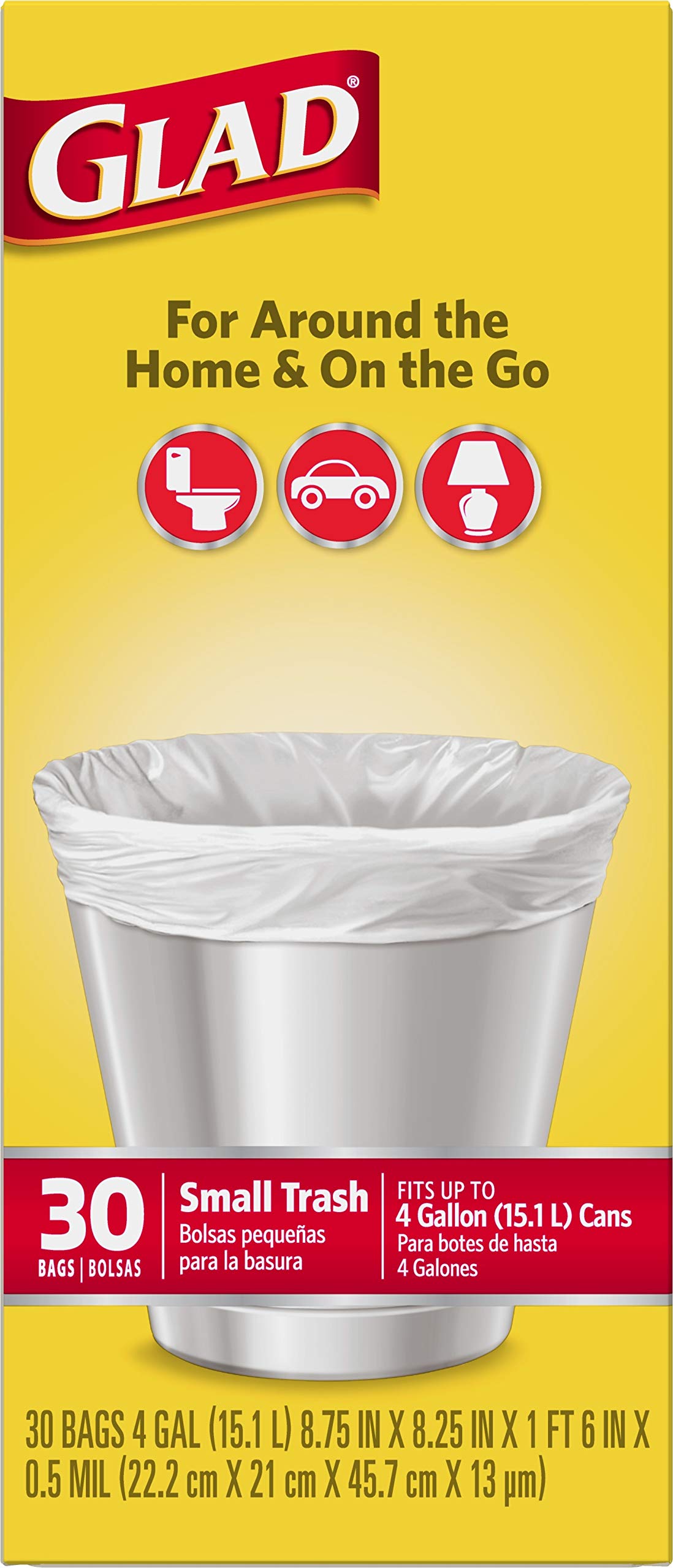 Glad Trash Bags, Small Garbage Bags - 4 Gallon White Trash Bag - 30 Count