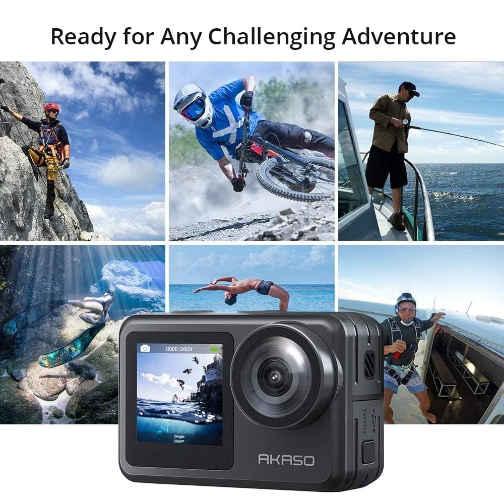 AKASO Brave 7 LE 4K30FPS 20MP WiFi Action Camera with Touch Screen EIS 2.0 Zoom Remote Control 131 Feet Underwater Camera with 2X 1350mAh Batteries Support External Microphone Vlog Camera