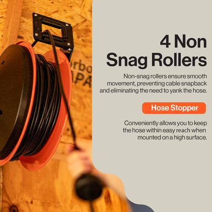 SuperHandy Extension Cord Reel Retractable 12AWG x 80' Foot 3C SJTOW Cable Triple Tap Connector Power Rating 125 Volt AC 15 Amp 1875 Watt Industrial Steel Single Arm