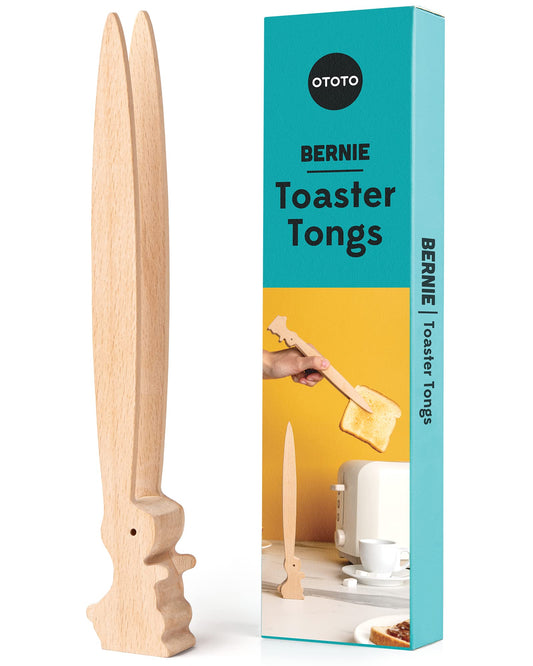 OTOTO Bernie Bunny Toaster Tongs - Rabbit, Salad Servers - Multipurpose Mini Tongs for Appetizers, Wood Utensils & Cute Kitchen Gadgets, Easter, White Elephant Gifts, Toast, Cute Kitchen Accessories