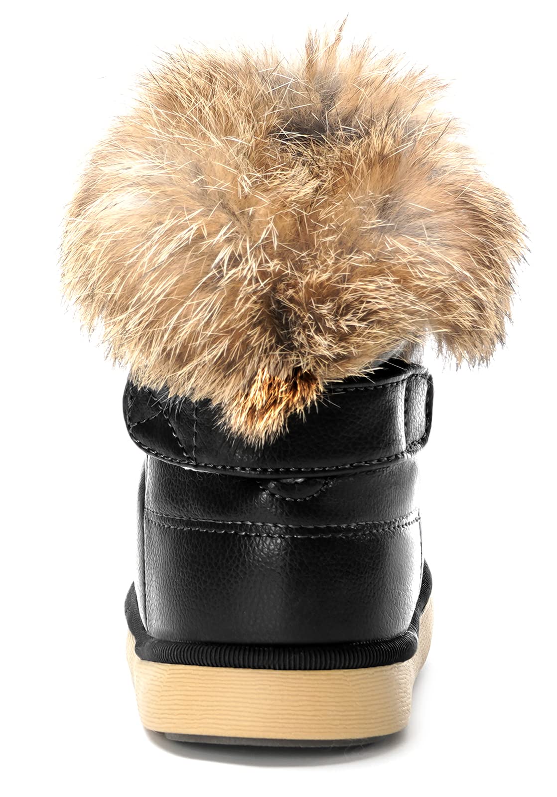 KVbabby Toddler boots Kids Snow Boots Girl's Warm Winter Boots Fur Lined Waterproof Boot PU Leather Non-slip,Black-1,8.5 M US Toddler = Label 27