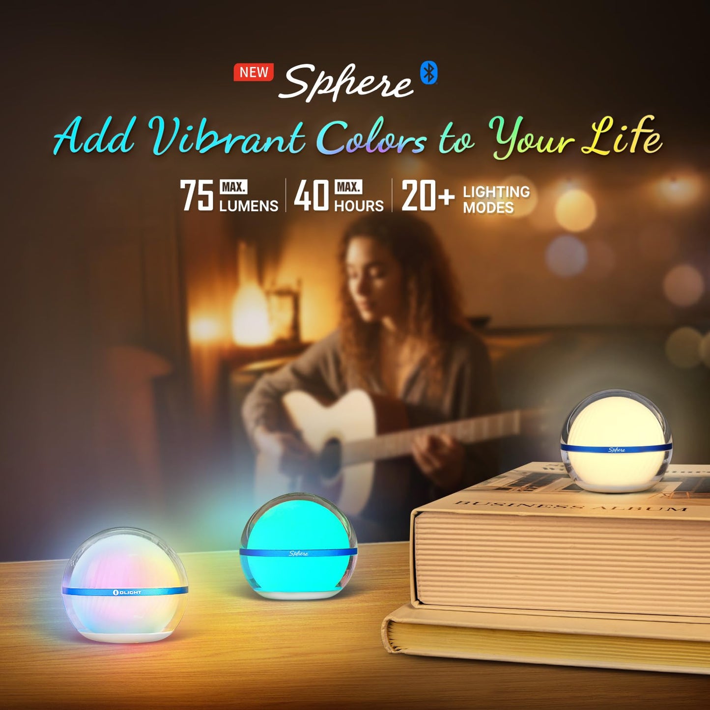 OLIGHT Sphere Smart Night Light, 75 lumens Stepless Dimming Table Lamp with Remotely APP Control, Magnetic Rechargeable RGB Ambient Lighting for Sleeping, Reading, and Relaxation