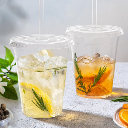 Dealusy 100 Pack - 16 oz Clear Plastic Cups with Lids and Straws, Sturdy & Food Safe Iced Coffee Cups with lids, Disposable Plastic Smoothie Cups for Cold Drinks