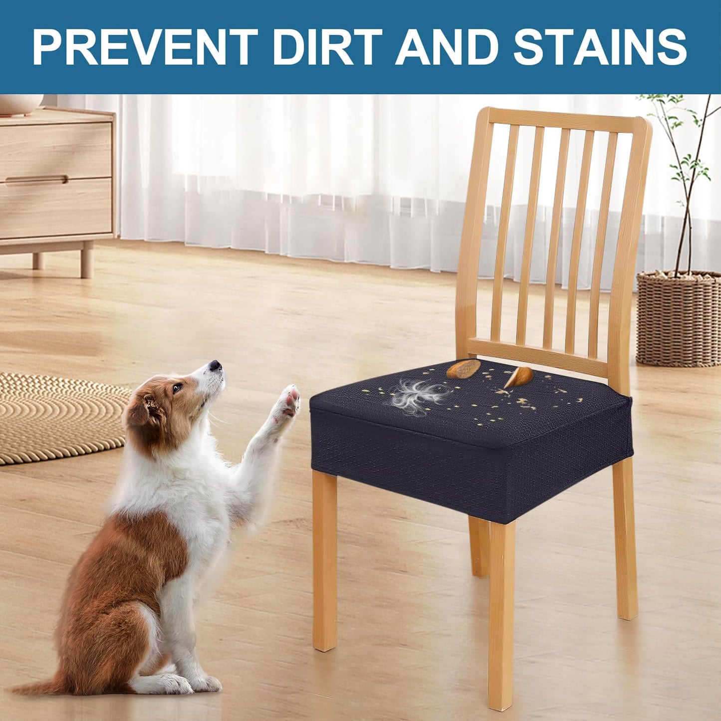 Smiry Waterproof Seat Covers for Dining Room Chairs Set of 6, Stretch Jacquard Removable Washable Chair Seat Slipcovers Protector, No Rear Covers, Dark Grey