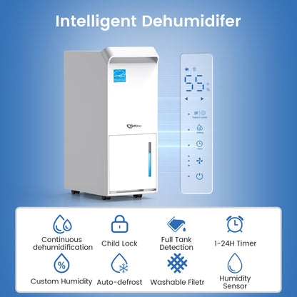 3,500 Sq.Ft Energy Star Dehumidifier for Basement with Drain Hose, 35 Pint Dehumidifiers for Home Large Room, Intelligent Humidity Control White Upgrade Version 2024