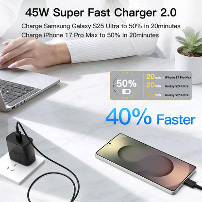 45W Super Fast Charger USB C,2Pack 3FT Phone USBC Cables with Type C Charger Fast Charging Blocks Compatible with Samsung Galaxy S25/S25 Ultra/S24 Ultra/S24/S23/S22/S21/iphone 17/16/15