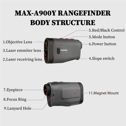 AILEMON 900 Yards Golf Laser Rangefinder with Slope Switch, Ultra-Clear Optics, Flag-Lock/Slope/Magnetic Stripe/Lightweight Goling Range Finder (Gray)