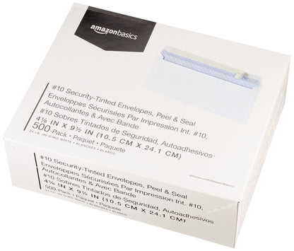 Amazon Basics 10 Security-Tinted Self-Seal Business Letter Envelopes, Peel & Seal Adhesive Closure, White, 500-Pack