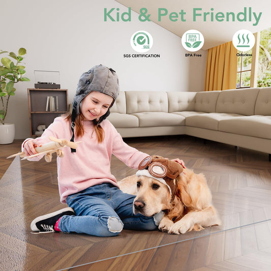 Clear Floor Mat 5x8 for Under Dining Table – Plastic Waterproof Non Slip Vinyl Area Rug, Hard Floor Protector Against Spills & Scratches, Easy Clean Carpet Cover for Kitchen, Living Room