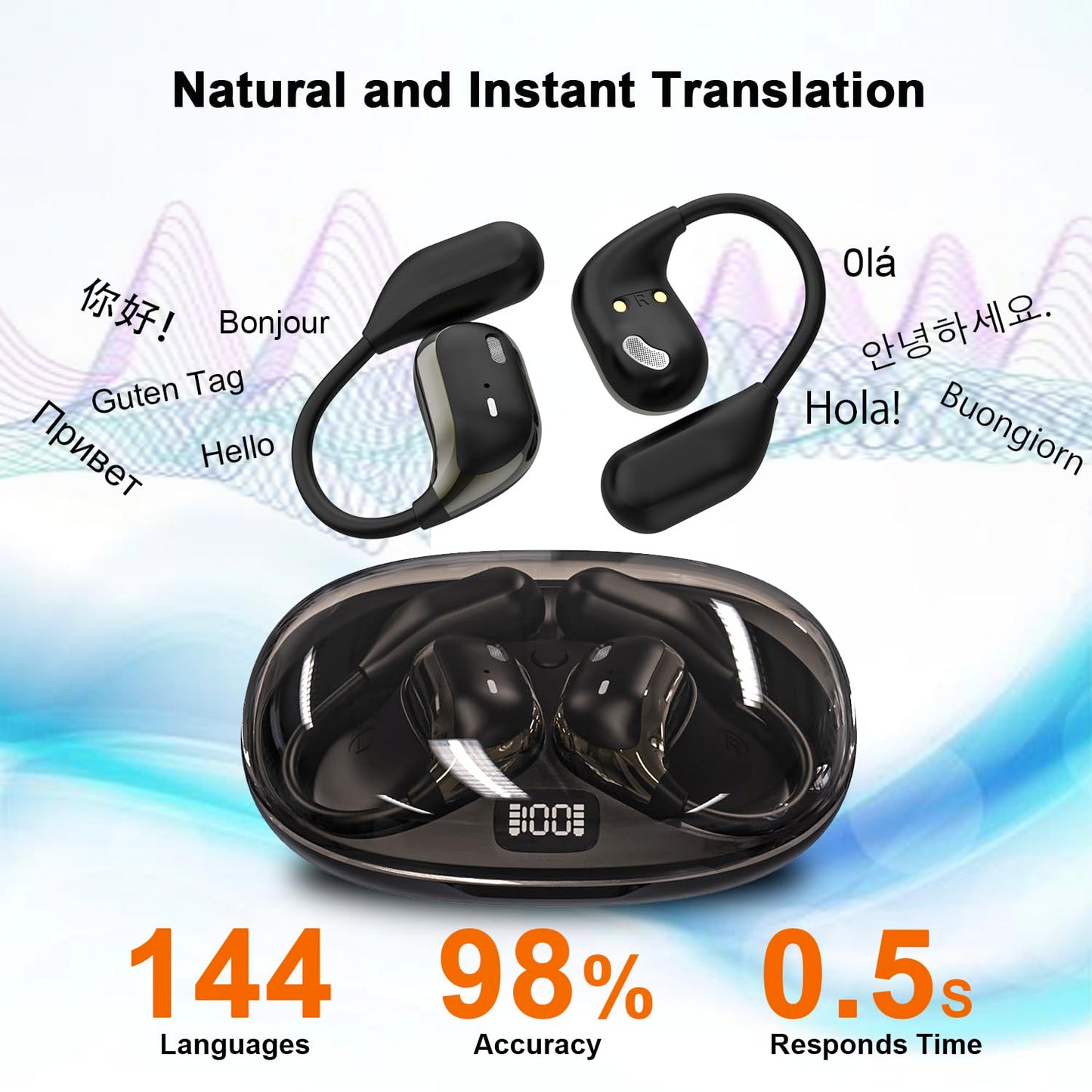 Ai Translation Earbuds Real Time,144 Language Translator Earbuds, Translating Earbuds, Bluetooth Headphones Translation Language Device for iPhone and Android Ear Bud Translator Travel Business