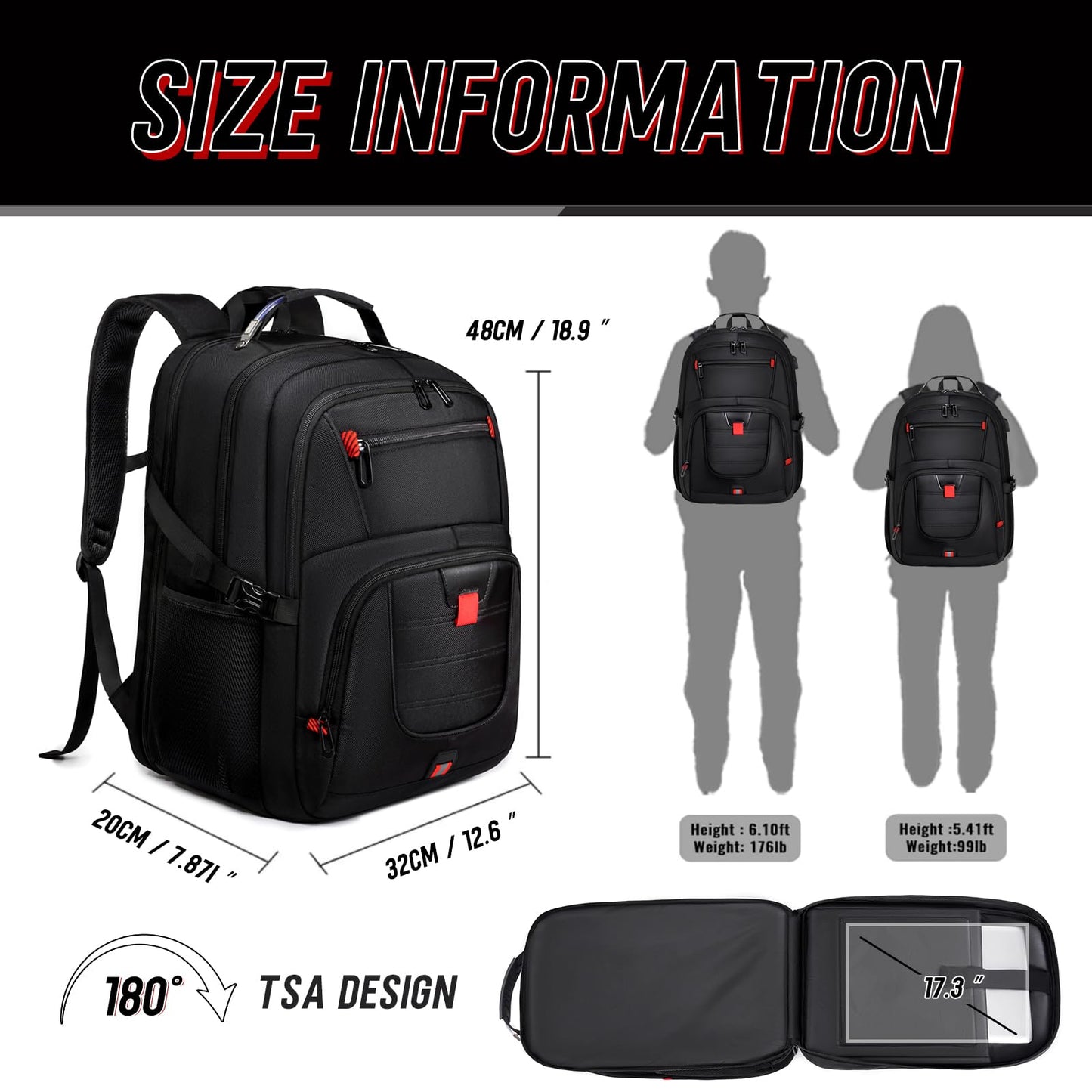 Z-MGKISS Travel Backpack, 50L Extra Large Travel Laptop backpack, Travel Backpack for Men Women with TSA Airline Approved Luggage Bussiness Backpack, Black