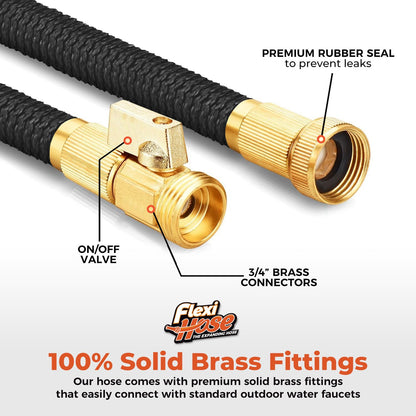 Flexi Hose Lightweight Expandable Garden Hose, 75FT -Retractable Garden Hose, Water Hose - No-Kink Flexibility, 3/4 Inch Solid Brass Fittings and Double Latex Core