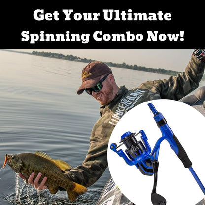 Lunkerhunt AUX Spinning Rod and Reel Combo | Fishing Rod Combo 7ft (Blue)