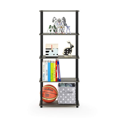 Furinno TURN-N-TUBE Storage Shelves, 5-Tier Book Shelf, Corner Shelf, Toolless Open Shelves, for Organization and Storage, Living Room, Garage, Home Office, French Oak