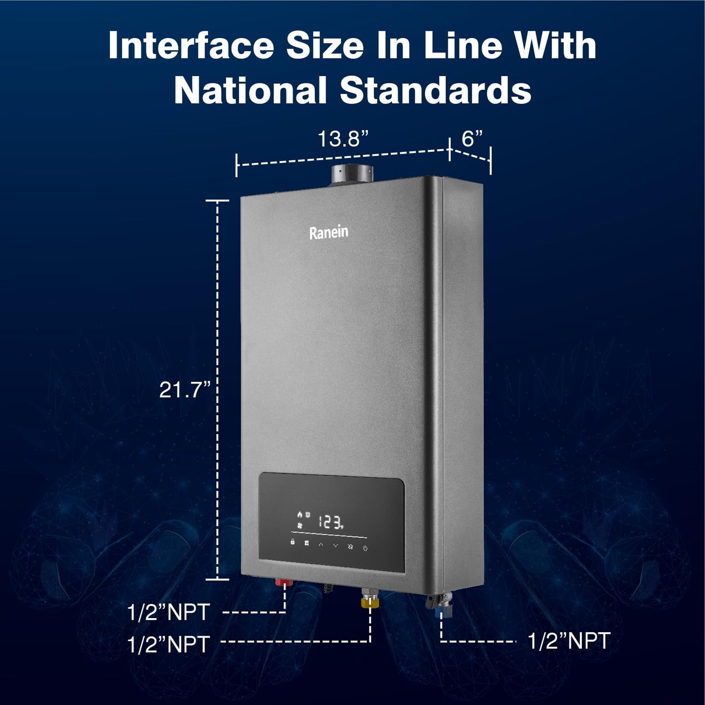 Ranein Natural Gas Tankless Water Heater, Indoor Max 3.6 GPM, 80,000 BTU Instant Hot Water Heater