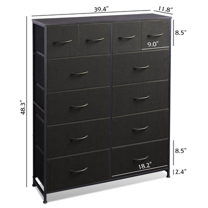 WLIVE Storage Organizer Unit with 12 Fabric Bins, Storage Drawers Organizer with Steel Frame, Tall Storage Tower Organizaton for Living Room, Hallway, Office, Charcoal Black