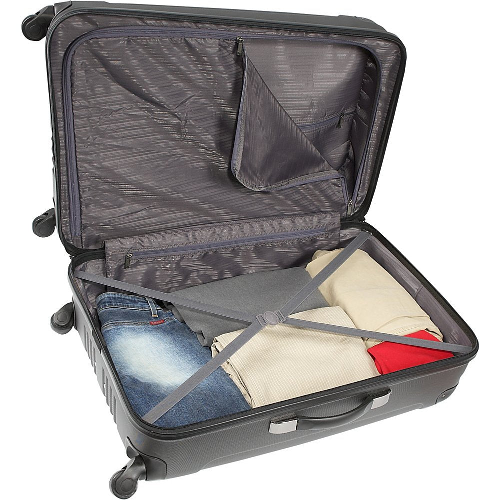 Kenneth Cole REACTION Out of Bounds Lightweight Hardshell 4-Wheel Spinner Luggage, Charcoal, 28-Inch Checked