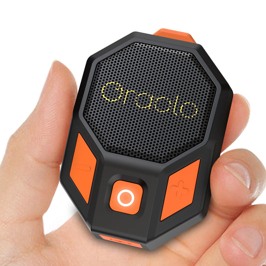 Oraolo Clip-On Portable Speaker Wearable Speaker Bluetooth 5.4, Mini Speakers for Hands-Free Calls, Built-in Mic, Stereo Sound, IPX6 Water Resistance, 12H Playtime, Wireless Speakers for Outdoor