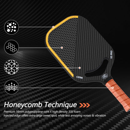 Pickleball Paddle, 3K Carbon Fiber Pickleball Paddle with Aero Throat, USA Pickleball Approved, 16MM Polypropylene Honeycomb Core, Textured Carbon Grit Surface