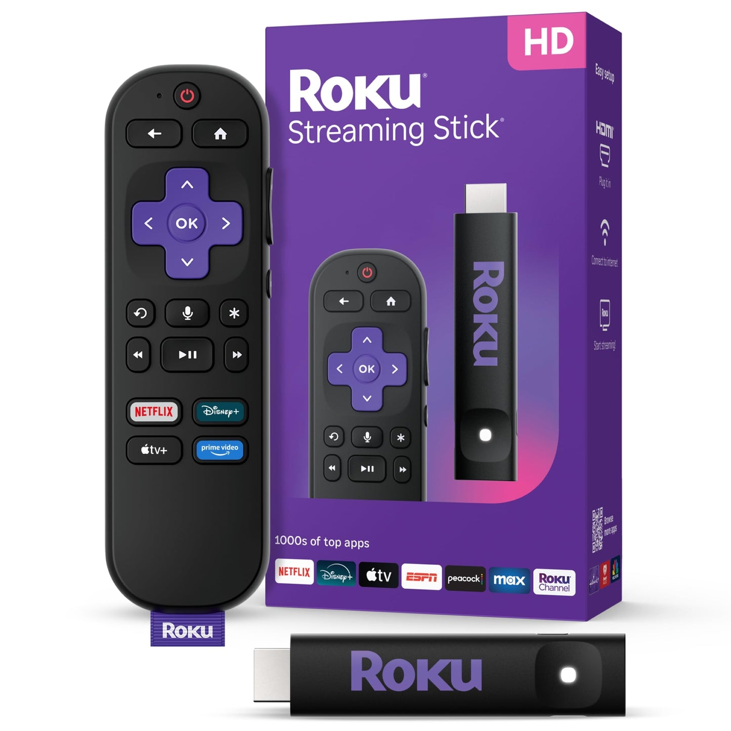 Roku Streaming Stick HD 2025 — HD Streaming Device for TV with Roku Voice Remote, Free & Live TV