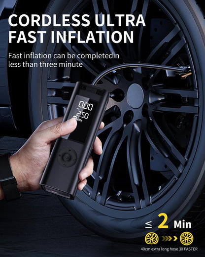 Tire Inflator Portable Air Compressor - 150PSI 4x Faster Portable Tire Inflator for Car - Air Pump For Car Tires with Digital Pressure - Auto Shut-off Smart Air Pump Suitable SUV, Bike Moto and More